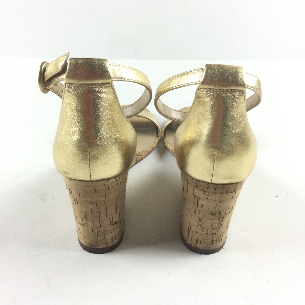 ANN TAYLOR Brett Cork Metallic Gold Wedge Ankle Strap Sandal Sz 9 - Picture 5 of 12